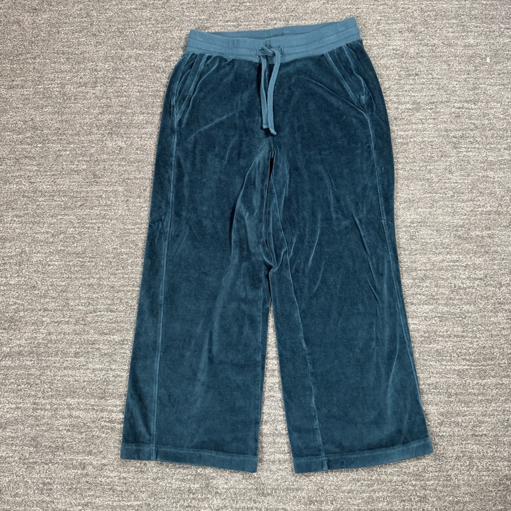 Pact Velour Lounge Set Women S/M Teal Full Zip Wide Leg Crop Cotton Organic - Picture 7 of 15